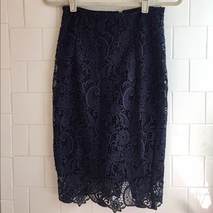 Zara Navy Guipure Lace Pencil Skirt